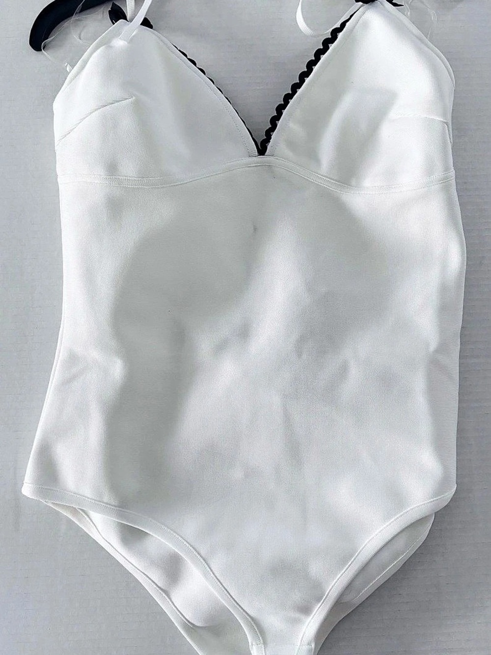 Fashion Nova White Shapewear Bodysuit black lace trim on bust Size XL20